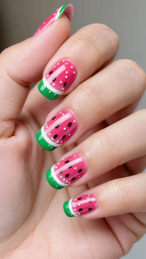 25 Summer Almond Shape Nails 2026 That Are Trendy and Perfect for Sunny Days 12 Watermelon-Inspired Design