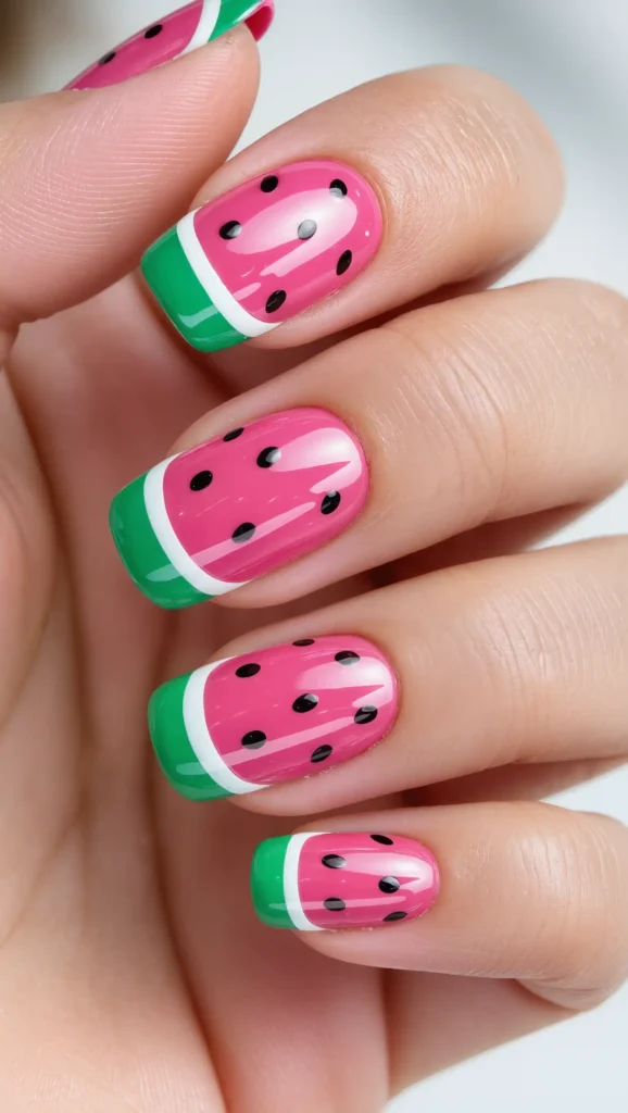24 Long Summer Nails 2026 That Bring Glamour, Color & Endless Vacation Vibes 9 Watermelon-Inspired Nails
