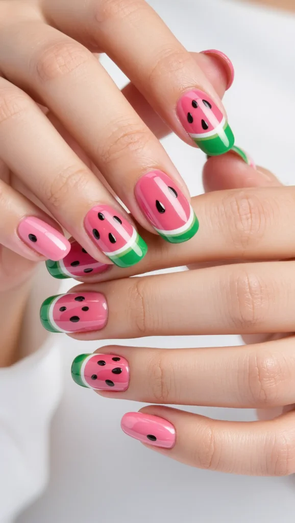 25 Summer Vacation Nail Designs for 2026 That Are Bright, Fun & Made for Getaways 5 Watermelon Nail Art