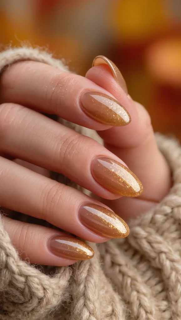 25 Fall Glitter Nail Ideas 2026: Sparkling Manicures That Light Up Autumn 2 Amber Stardust Nails