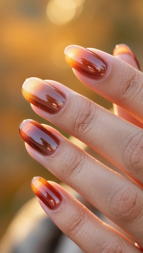 25 Fall Ombré Nail Ideas 2026: Beautiful Gradient Manicures for a Cozy Autumn Look 8 Amber Sunset Nails