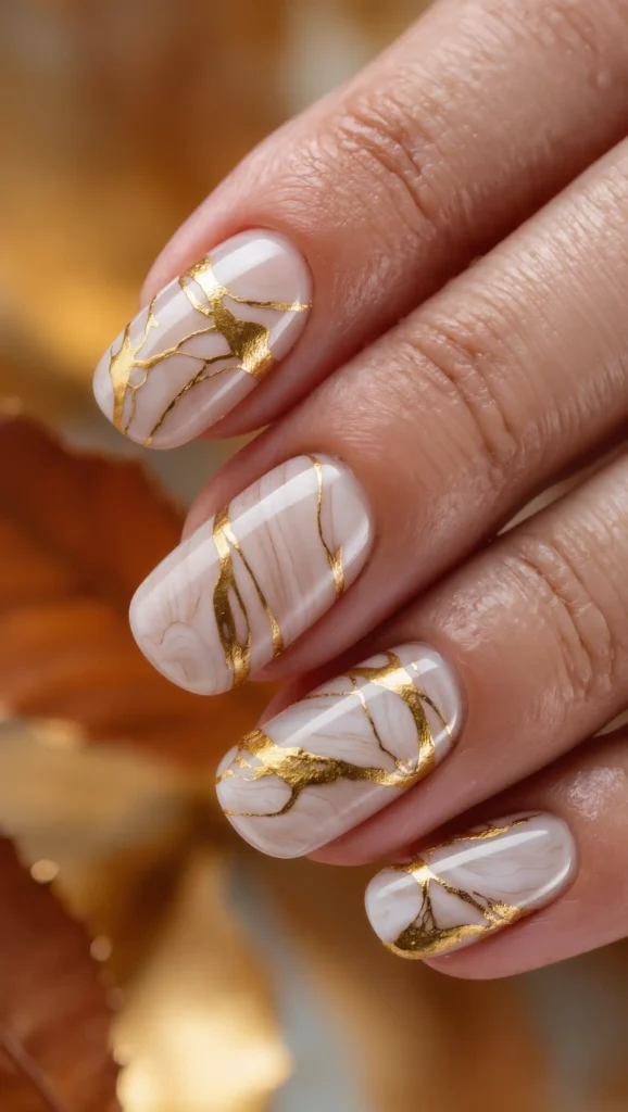 24 Fall Marble Nail Art Ideas 2026: Elegant Stone-Inspired Manicures You'll Love 24 Antique Gold Marble Lines