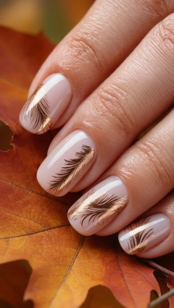 25 Fall Swirl Nail Ideas 2026: Artistic Manicures with a Cozy Autumn Twist 24 Bronze Feather Swirls