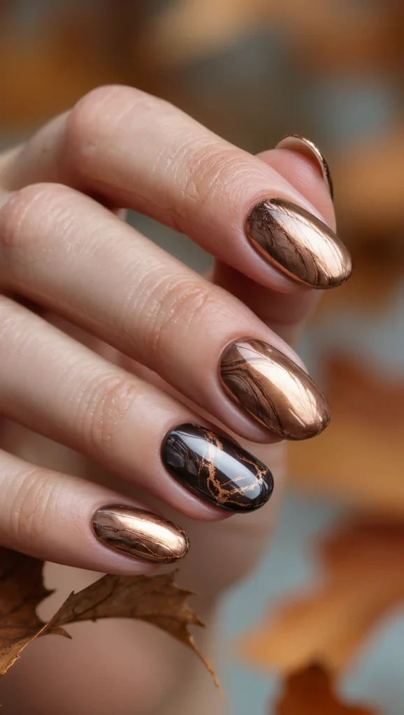 24 Fall Marble Nail Art Ideas 2026: Elegant Stone-Inspired Manicures You'll Love 17 Bronze River Stone