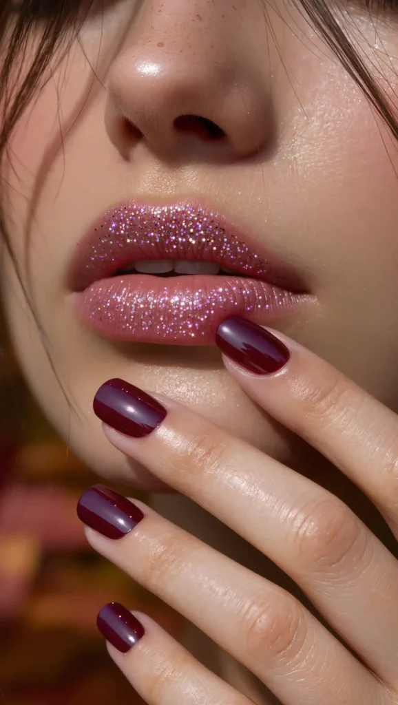 25 Fall Glitter Nail Ideas 2026: Sparkling Manicures That Light Up Autumn 4 Burgundy Galaxy Nails