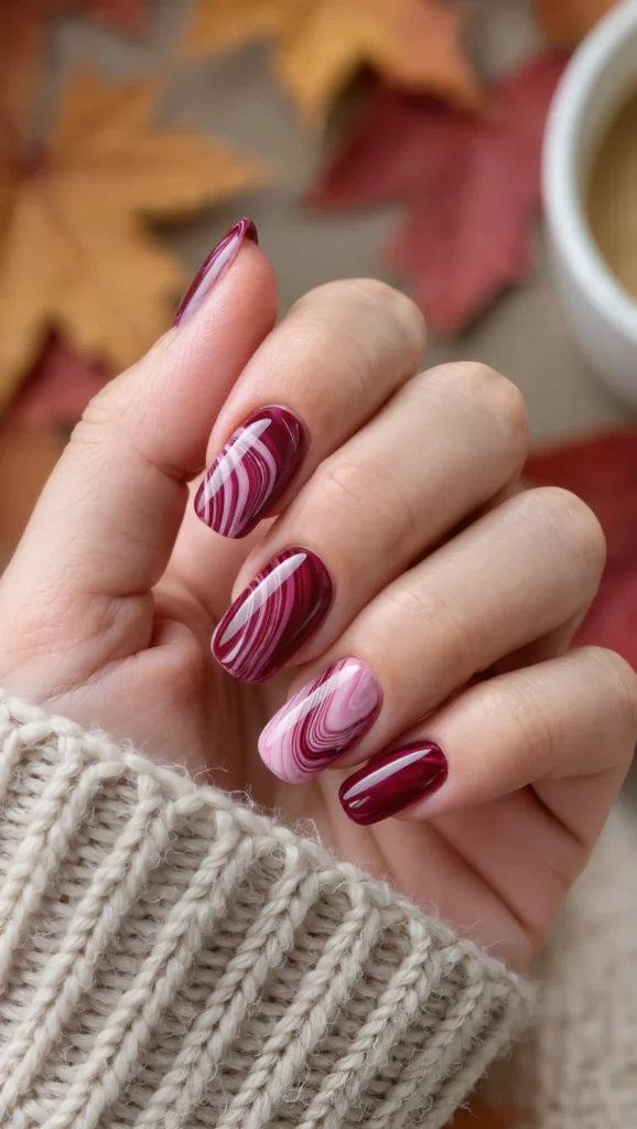 24 Fall Marble Nail Art Ideas 2026: Elegant Stone-Inspired Manicures You'll Love 5 Burgundy Wine Marble
