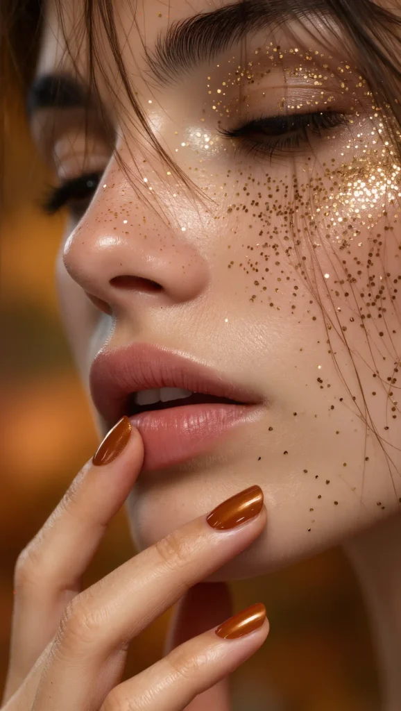 25 Fall Glitter Nail Ideas 2026: Sparkling Manicures That Light Up Autumn 10 Caramel Foil Sparkle