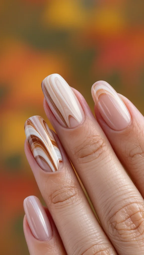 24 Fall Marble Nail Art Ideas 2026: Elegant Stone-Inspired Manicures You'll Love 3 Caramel Latte Marble