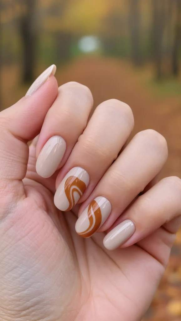 25 Fall Vacation Nail Ideas 2026: Stylish Manicures for Every Autumn Getaway 8 Caramel Trail Swirls