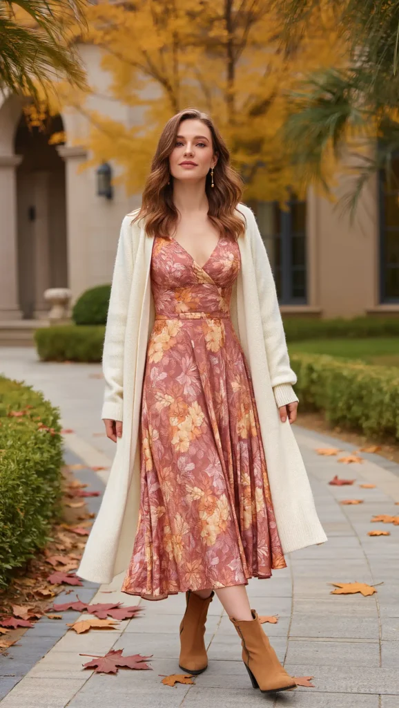 Cardigan & Floral Midi Dress