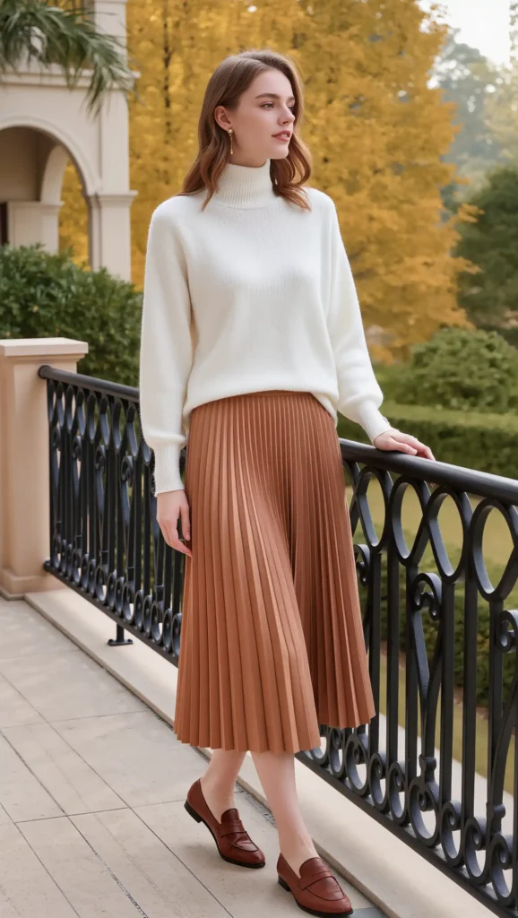 Cashmere Turtleneck & Pleated Skirt
