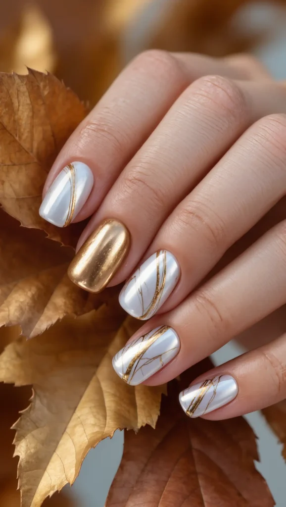 24 Fall Marble Nail Art Ideas 2026: Elegant Stone-Inspired Manicures You'll Love 14 Champagne Pearl Marble