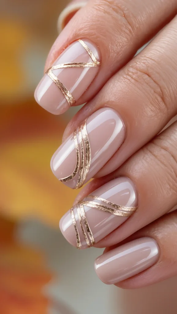 25 Fall Swirl Nail Ideas 2026: Artistic Manicures with a Cozy Autumn Twist 12 Champagne Ribbon Nails
