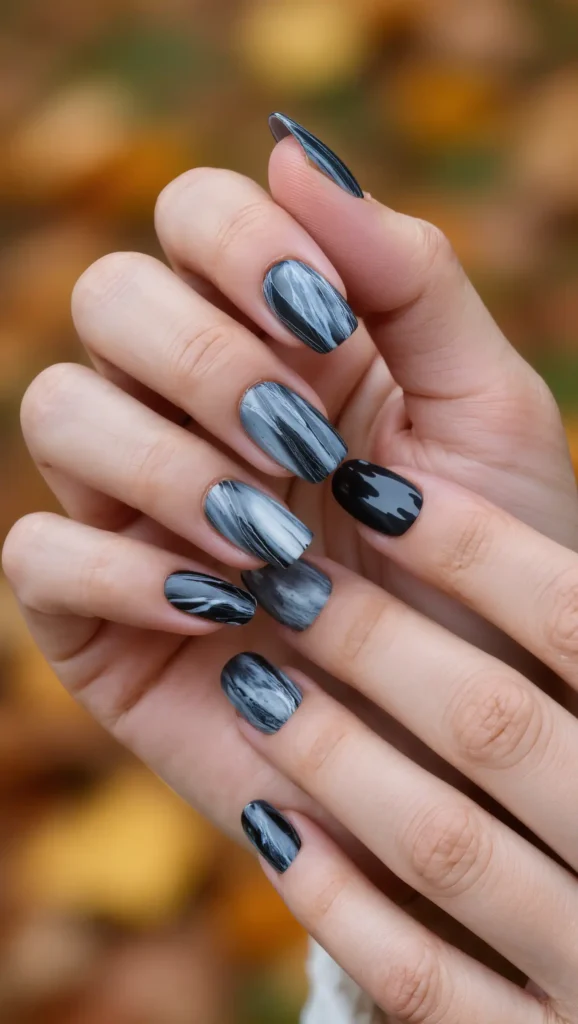 24 Fall Marble Nail Art Ideas 2026: Elegant Stone-Inspired Manicures You'll Love 18 Charcoal Smoke Marble