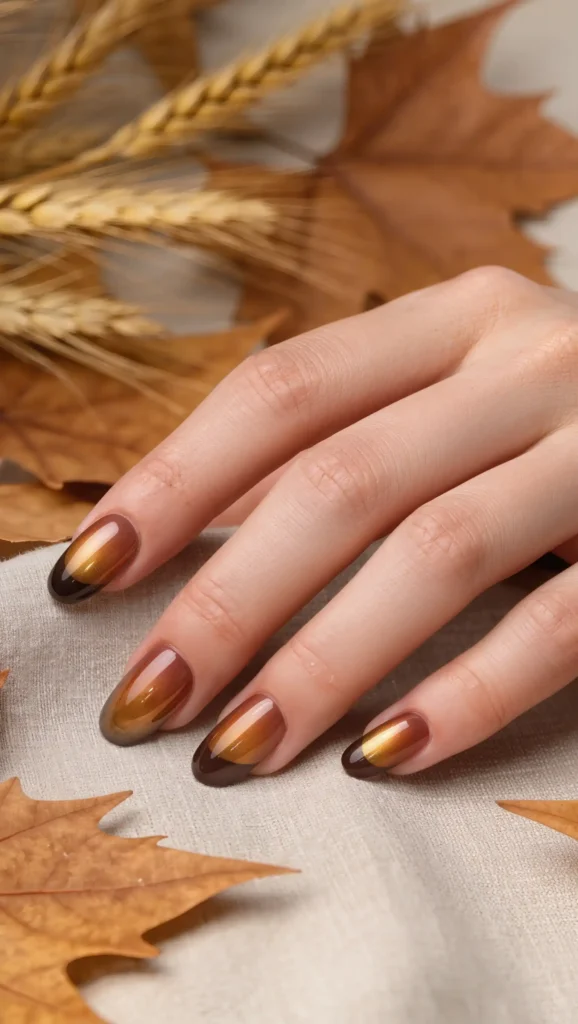 25 Fall Ombré Nail Ideas 2026: Beautiful Gradient Manicures for a Cozy Autumn Look 10 Chestnut Glow Ombré