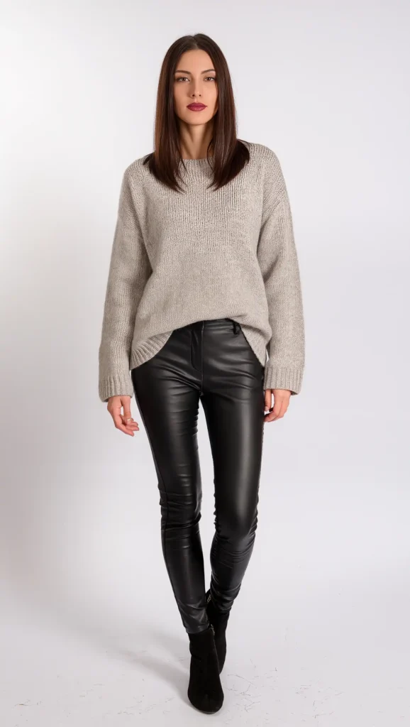 24 Cozy Fall Outfit Ideas 2026: Effortlessly Chic Looks to Wear All Season 18 Chunky Knit & Faux Leather Pants