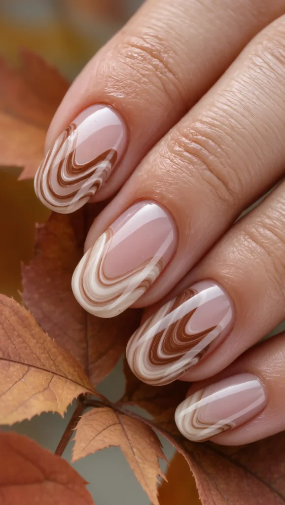25 Fall Swirl Nail Ideas 2026: Artistic Manicures with a Cozy Autumn Twist 2 Cinnamon Latte Swirls