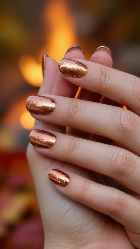 25 Fall Glitter Nail Ideas 2026: Sparkling Manicures That Light Up Autumn 11 Copper Firelight Nails