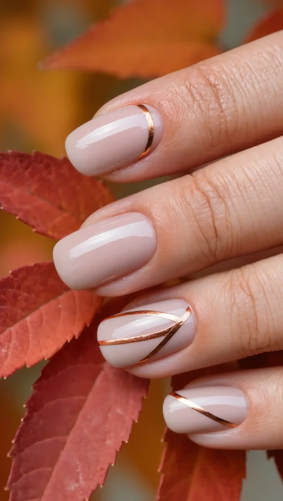 24 Fall Date Night Nails Ideas 2026: Romantic Manicures That Make Every Outfit More Stylish 9 Copper Ribbon Accents