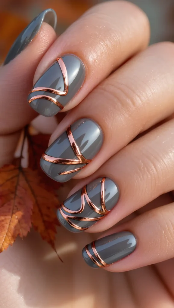 25 Fall Swirl Nail Ideas 2026: Artistic Manicures with a Cozy Autumn Twist 7 Copper Smoke Swirls