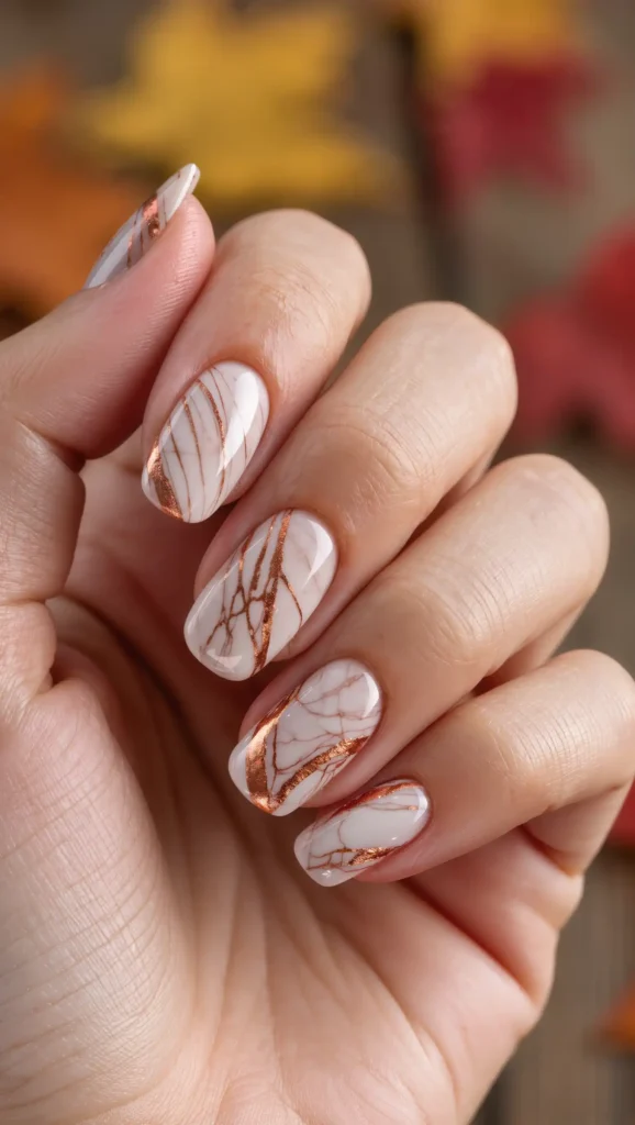 24 Fall Marble Nail Art Ideas 2026: Elegant Stone-Inspired Manicures You'll Love 9 Copper Vein Marble