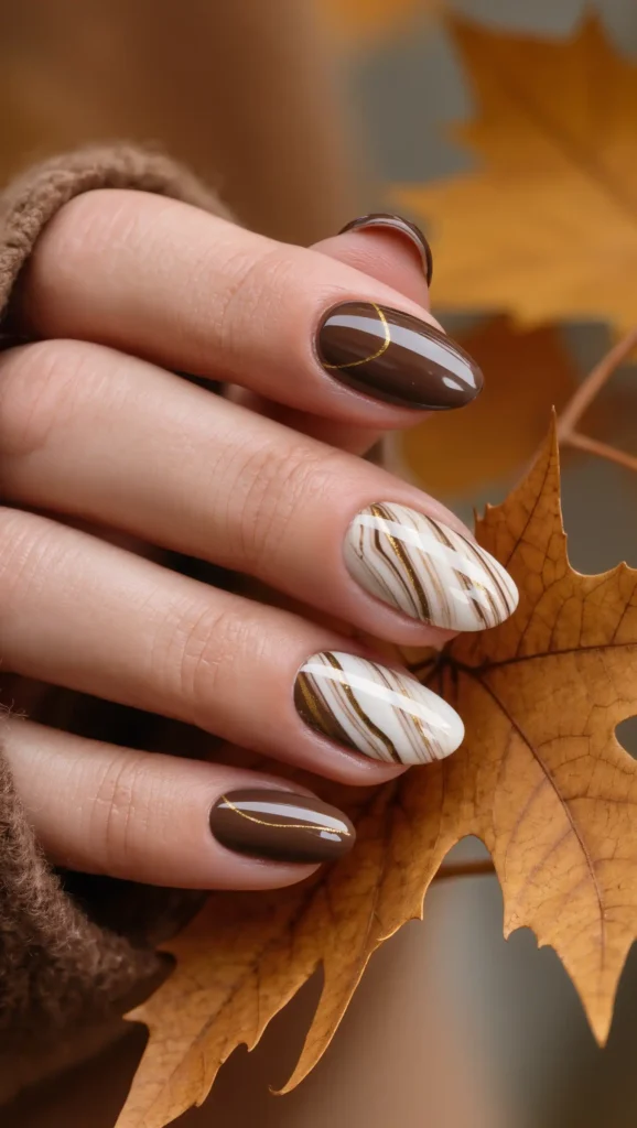 25 Fall Vacation Nail Ideas 2026: Stylish Manicures for Every Autumn Getaway 6 Cozy Cocoa Marble
