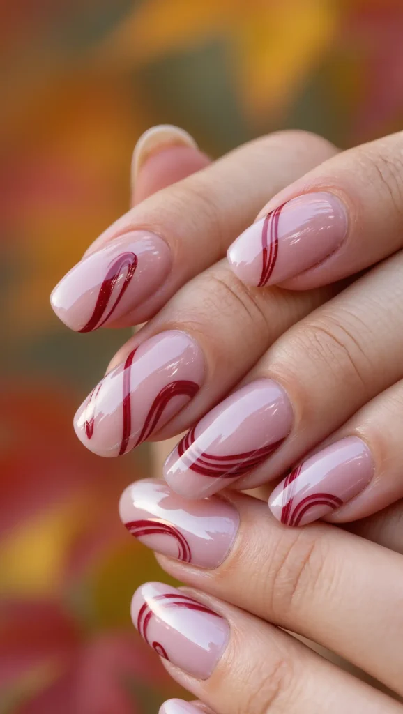 25 Fall Swirl Nail Ideas 2026: Artistic Manicures with a Cozy Autumn Twist 18 Cranberry Cream Spiral