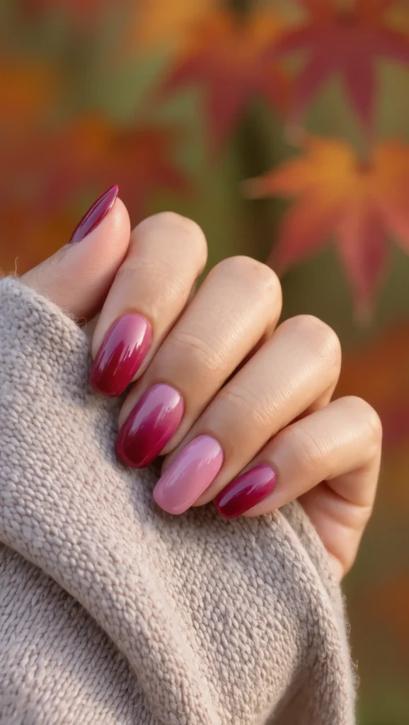 25 Fall Ombré Nail Ideas 2026: Beautiful Gradient Manicures for a Cozy Autumn Look 13 Cranberry Velvet Fade