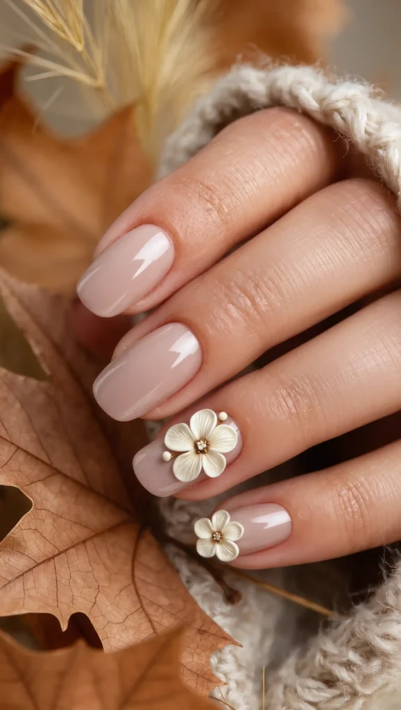 24 Fall Flower Nail Art Ideas 2026: Elegant Floral Manicures Inspired by Autumn Blooms 13 Cream Hydrangea Art