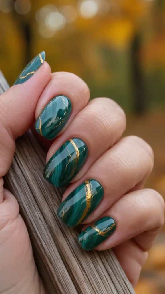 24 Fall Marble Nail Art Ideas 2026: Elegant Stone-Inspired Manicures You'll Love 21 Emerald Mineral Nails