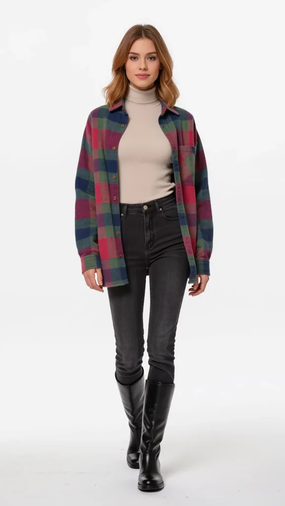 24 Cozy Fall Outfit Ideas 2026: Effortlessly Chic Looks to Wear All Season 5 Flannel Shirt Over a Turtleneck