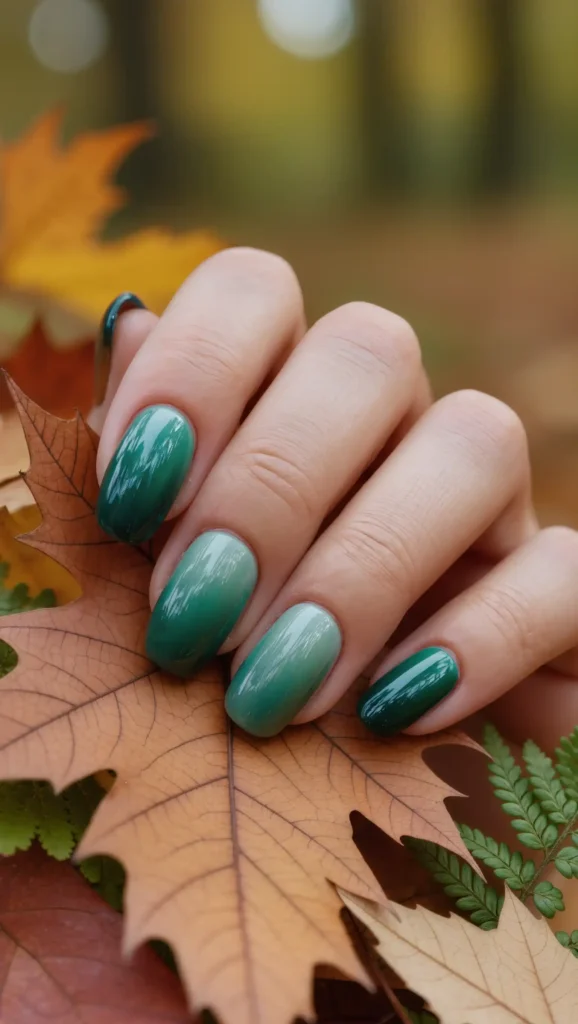 24 Fall Gradient Nail Ideas 2026: Stunning Color Blends for the Perfect Autumn Manicure 10 Forest Evergreen Transition