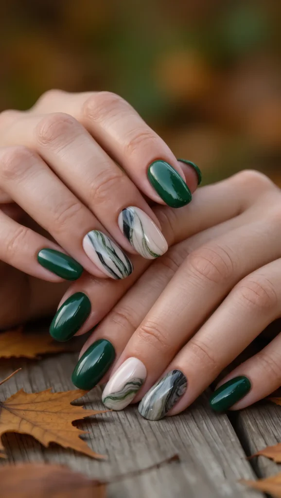 24 Fall Marble Nail Art Ideas 2026: Elegant Stone-Inspired Manicures You'll Love 8 Forest Moss Marble