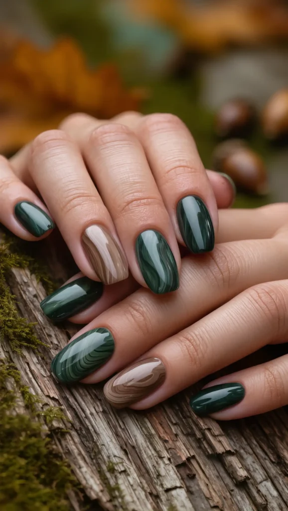 25 Fall Swirl Nail Ideas 2026: Artistic Manicures with a Cozy Autumn Twist 11 Forest Moss Streams