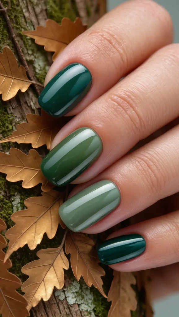 25 Fall Ombré Nail Ideas 2026: Beautiful Gradient Manicures for a Cozy Autumn Look 5 Forest to Moss Green