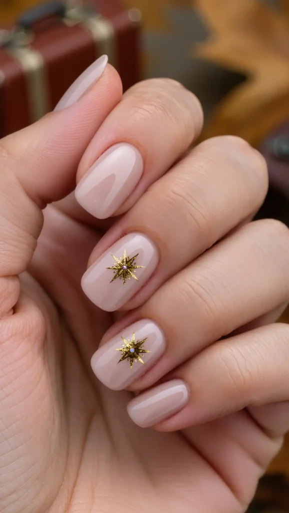 25 Fall Vacation Nail Ideas 2026: Stylish Manicures for Every Autumn Getaway 10 Golden Compass Accents