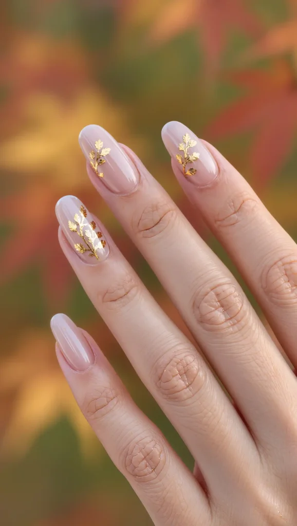 25 Fall Vacation Nail Ideas 2026: Stylish Manicures for Every Autumn Getaway 23 Golden Trail Leaf Art