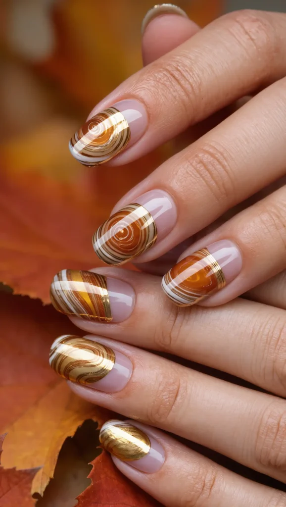 25 Fall Swirl Nail Ideas 2026: Artistic Manicures with a Cozy Autumn Twist 8 Honey Caramel Flow