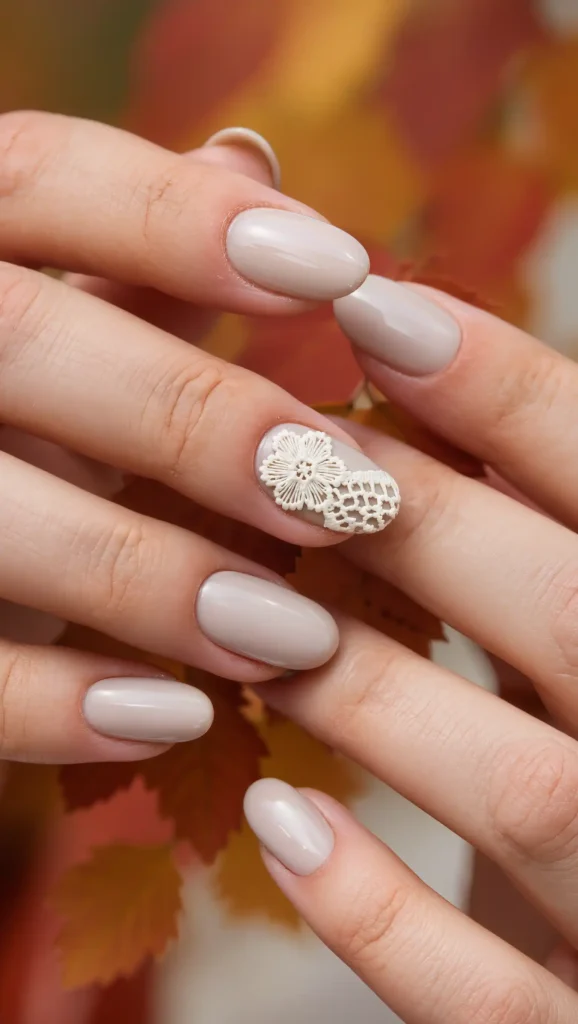 24 Fall Date Night Nails Ideas 2026: Romantic Manicures That Make Every Outfit More Stylish 20 Ivory Lace Accent Nail