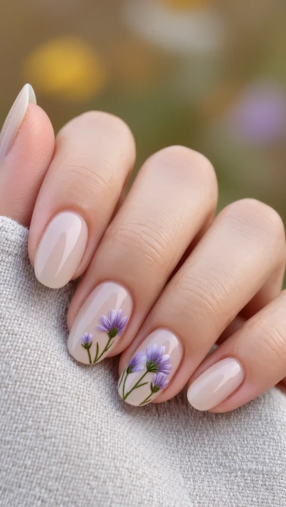 24 Fall Flower Nail Art Ideas 2026: Elegant Floral Manicures Inspired by Autumn Blooms 21 Lavender Meadow Flowers Muted