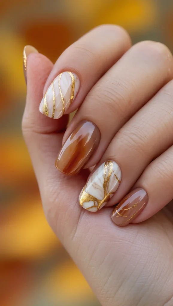 24 Fall Marble Nail Art Ideas 2026: Elegant Stone-Inspired Manicures You'll Love 19 Maple Agate Nails