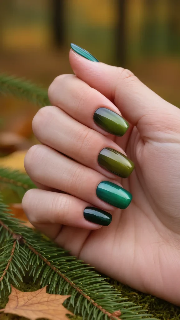 24 Fall Gradient Nail Ideas 2026: Stunning Color Blends for the Perfect Autumn Manicure 24 Midnight Forest Blend