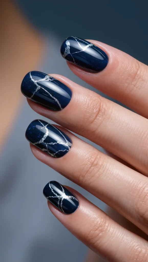 24 Fall Marble Nail Art Ideas 2026: Elegant Stone-Inspired Manicures You'll Love 12 Midnight Sapphire Stone