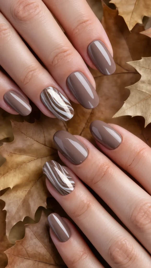 25 Fall Swirl Nail Ideas 2026: Artistic Manicures with a Cozy Autumn Twist 20 Mocha Satin Swirls