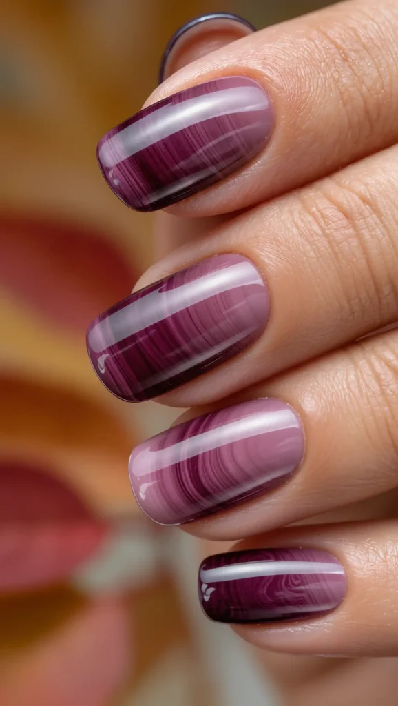 25 Fall Swirl Nail Ideas 2026: Artistic Manicures with a Cozy Autumn Twist 25 Mulberry Ombre Waves