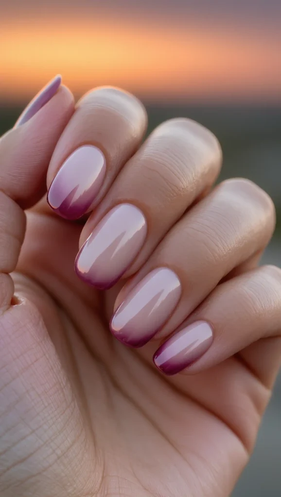 25 Fall Vacation Nail Ideas 2026: Stylish Manicures for Every Autumn Getaway 19 Mulberry Sunset Aura