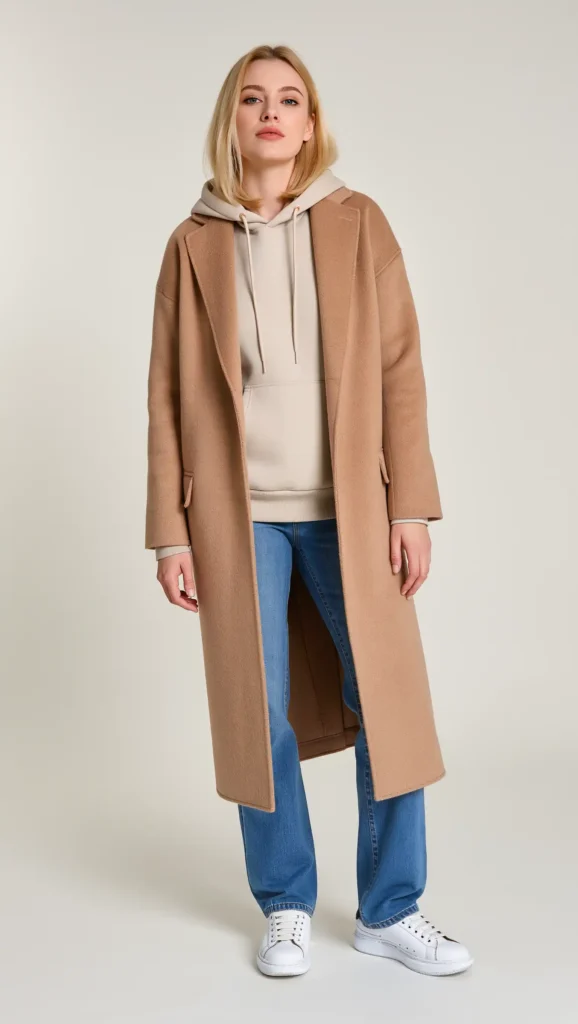 24 Cozy Fall Outfit Ideas 2026: Effortlessly Chic Looks to Wear All Season 19 Neutral Hoodie with Wool Coat