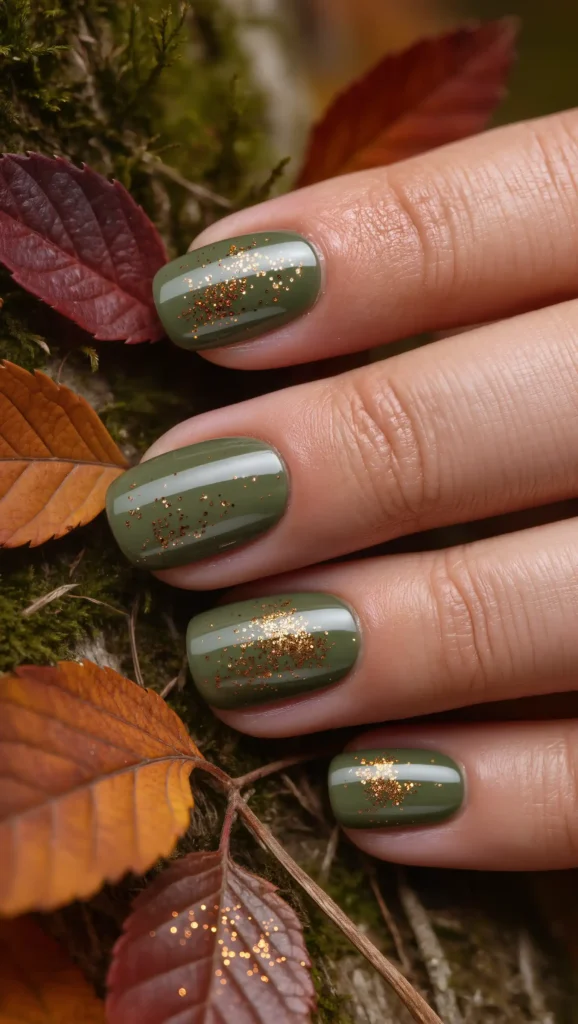 25 Fall Glitter Nail Ideas 2026: Sparkling Manicures That Light Up Autumn 6 Olive Bronze Shimmer