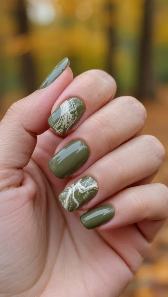 24 Fall Marble Nail Art Ideas 2026: Elegant Stone-Inspired Manicures You'll Love 6 Olive Jade Marble