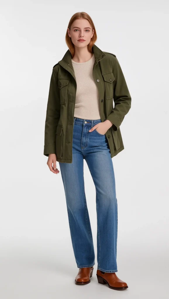 24 Cozy Fall Outfit Ideas 2026: Effortlessly Chic Looks to Wear All Season 21 Olive Utility Jacket & Denim